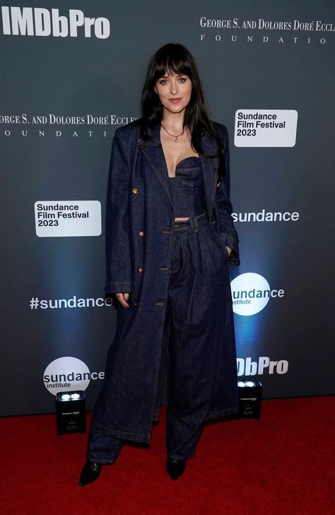 The 2023 Sundance Film Festival – New York Daily News Emilia Jones, Valentino Gowns, Red Carpet Outfits, Stylish Suit, Sundance Film Festival, Denim Corset, Sundance Film, Dakota Johnson, Celebrity Outfits