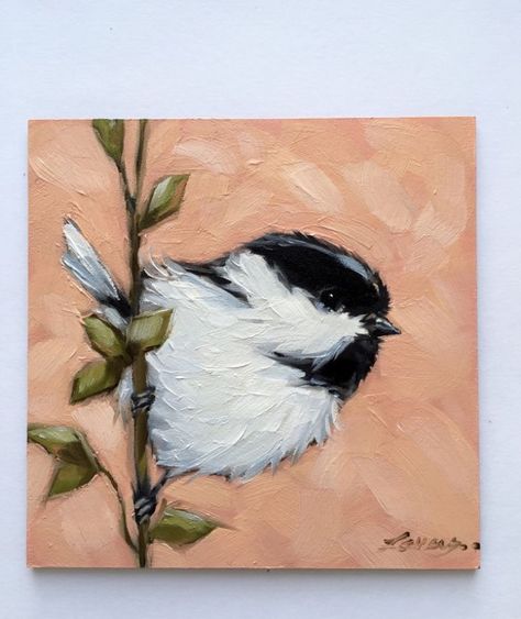 Chickadee Painting, Canvas Painting Ideas For Beginners, Painting Ideas For Beginners, Small Canvas Paintings, Canvas Painting Ideas, Small Canvas Art, Beginner Painting, Arte Animal, Mini Canvas Art