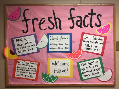 Fruit Bulletin Board Ideas, Fruit Door Decs, Fruit Bulletin Board, Easy Ra Bulletin Boards, Ra Door Decs College Name Tags, Door Dec Ideas, Meet Your Ra Bulletin Board, Ra Door Decs College, Ra Bulletin Board Ideas