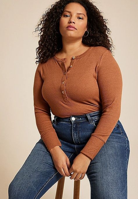 Plus Size Heartland Henley Tee | maurices New Jeans Top, Plus Swim, Adaptive Clothing, Henley Tee, Curvy Jeans, Feel Pretty, Midi Maxi Dress, A Plus, Plus Dresses