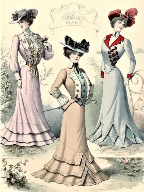 1901 Fashion, Edwardian Fashion Plates, Edwardian Era Fashion, 1900 Fashion, Mode Prints, 1900s Fashion, Fashion Illustration Vintage, Edwardian Dress, 20th Century Fashion