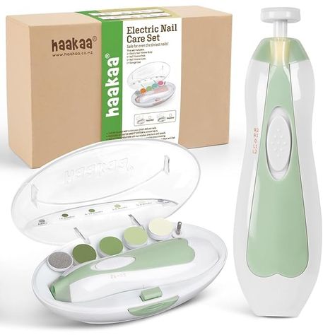 Amazon.com : haakaa Baby Nail File Electric Baby Nail Care Set with LED Light, Baby Nail Clippers for Newborn/Infants/Adults Toenails and Fingernails, 6 Replacement Heads & Storage Case, Green : Baby Baby Nail File, Baby Nail Clippers, Baby Grooming, Sharp Scissors, Nail Trimmer, Aesthetic Galaxy, Electric Nail File, Baby Nails, Trim Nails