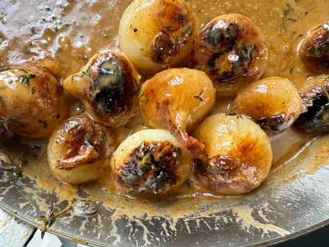 Cippolini Onions Recipes, Cippolini Onions, How To Carmalize Onions, Creamy White Wine Sauce, Cipollini Onions, Daphne Oz, Carmelized Onions, Delicious Sides, Roasted Onions