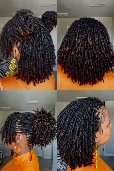 Microlocs Black Hair, Auburn Microlocs, Microlocs With Highlights, Black Microlocs, Microlocs Hairstyles For Women, Medium Length Micro Locs Styles, Micro Locs Journey, Microlocks Styles, Sisters Locks Hair Styles