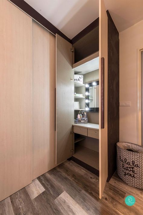 Mind Blown: 7 Genius, Secret Ways to Hide Everything at Home Table Inside Cabinet, Hidden Vanity In Wardrobe, Concealed Dressing Table In Wardrobe, Makeup Table Inside Wardrobe, Vanity Inside Wardrobe, Built In Dressing Table Wardrobe, Hidden Dressing Table Ideas, Hidden Vanity In Closet, Hidden Dresser In Wardrobe