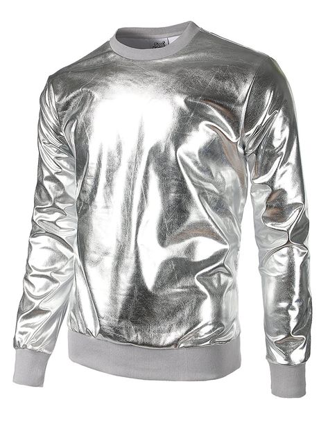 Metallic Gold Shirts Nightclub Styles Hoodies - Silver - CM17Z2NO70K,Men's Clothing, Hoodies & Sweatshirts  #Men #fashion #clothing #outfits #gifts #Hoodies & Sweatshirts Gold Shirts, Clothing Male, Dance Stage, Disco Shirt, Metallic Pants, Gold Shirt, Streetwear Sweatshirt, Disco Dance, Hip Hop Streetwear