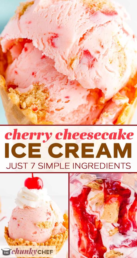 Homemade Cherry Cheesecake, Cherry Cheesecake Ice Cream, Cheesecake Flavors, Cheesecake Homemade, Cheesecake Ice Cream Recipe, Snack List, Rich Cheesecake, Chunky Chef, Cheesecake Oreo