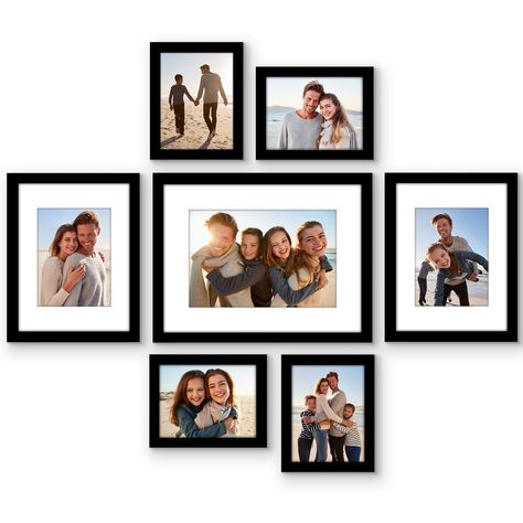 Americanflat Gallery Wall Picture Frames - Set of 7 - 12x16 (1), 9x12 (2), 6x8 (4) - Collage Wall Art Decor - Shatter Resistant Glass - Adjustable Hanging Hardware - Easel for Tabletop Display - Black | Michaels Gallery Wall 8x10, Picture Wall Layout, House Motivation, Picture Arrangements On Wall, Family Photo Display, Family Photo Gallery Wall, Family Photos Wall Decor, Gallery Wall Picture Frames, Wall Picture Frames