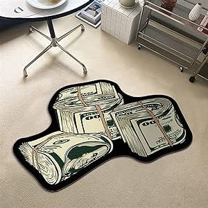 JWORRA Hundred Dollar Bill Irregular Rug 63 * 31 Inch Living Room Rug Bedroom Indoor Outdoor Non-Slip Area Mat (Color : 4) Y2k Carpet, Y2k Rug, Black Bath Rug, Y2k Designs, Bedroom Carpets, Usa Money, 100 Bill, Halloween Living Room, Bedside Rugs