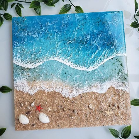 Crystal Clear Epoxy Resin, Beach Glass Crafts, Acrylic Painting Inspiration, Craft Resin, Small Canvas Paintings, Resin Art Painting, Canvas Painting Tutorials, Cute Canvas Paintings, Clear Epoxy Resin