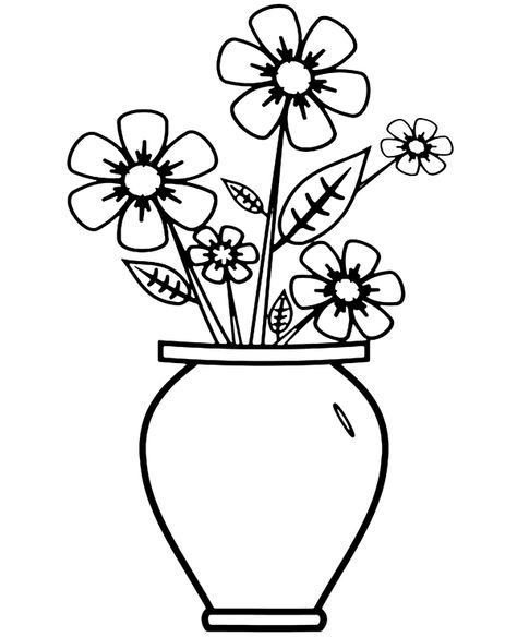 Flower Vase Drawing, Vase Drawing, Sunflower Coloring Pages, Easy Flower Drawings, Flower Drawing Tutorials, Creation Art, Easy Drawings For Kids, Flower Sketches, Flower Printable