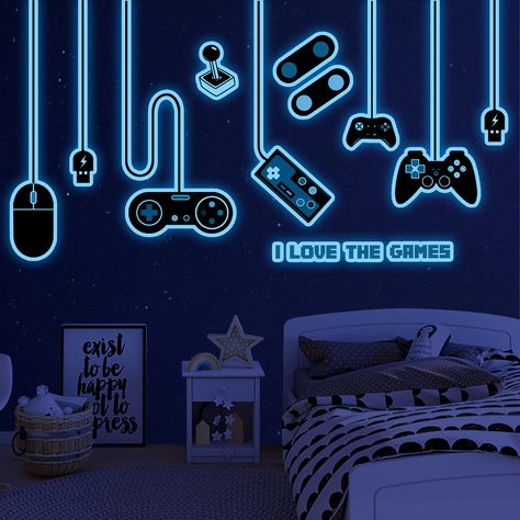 Boys Gaming Bedroom, Gaming Room Wall Decor, Gamer Bedroom Ideas, Gaming Bedroom Ideas, Video Game Bedroom, Video Game Room Decor, Boys Wall Stickers, Gaming Bedroom, Gamer Bedroom