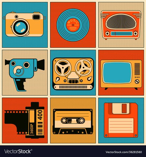 Film Graphics, Film Elements, Retro Vintage Poster, Objects Illustration, Audio Illustration, Retro Design Elements, Vintage Elements, Retro Objects, Retro Elements