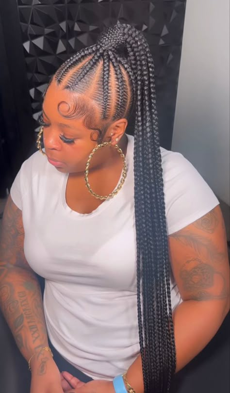 Feed In Braided Ponytail Hairstyles, 5 Feed In Braid Styles, Latest Hair Braids, Feed In Ponytail, Black Hair Video, Lemonade Braids Hairstyles, Big Box Braids Hairstyles, Pony Tails, Black Ponytail Hairstyles