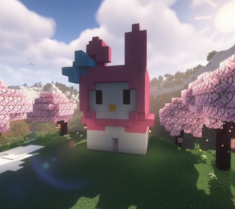 Minecraft My Melody House, My Melody Minecraft House, Kuromi Minecraft House, Hello Kitty Minecraft Builds, My Melody Minecraft, Hello Kitty Minecraft House, My Melody House, Sanrio Minecraft Builds, Sanrio Minecraft