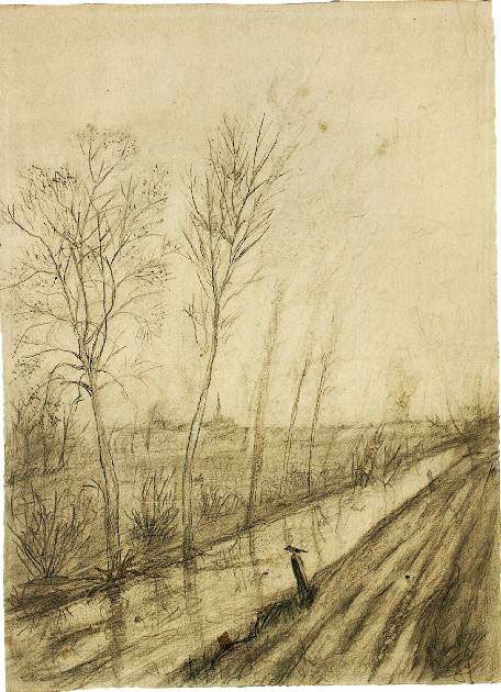 Ditch The Hague: Autumn, 1872-Spring, 1873 (Amsterdam, Van Gogh Museum) Van Gogh Drawings, Drawing Workshop, Van Gogh Watercolor, Van Gogh Landscapes, Vincent Willem Van Gogh, Drawing Arts, Arte Van Gogh, Landscape Sketch, Van Gogh Museum