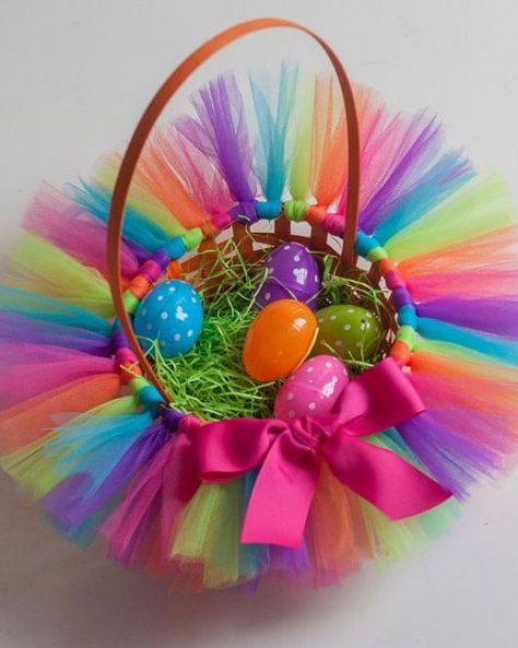 45 Delightful Easter Basket Ideas - Girly Design Blog Tutu Easter Basket, 9 Birthday, Party Prep, Easter Basket Ideas, Rainbow Tutu, Easter Hats, Boyfriend Crafts, Easter Bonnet, Easter Basket Diy