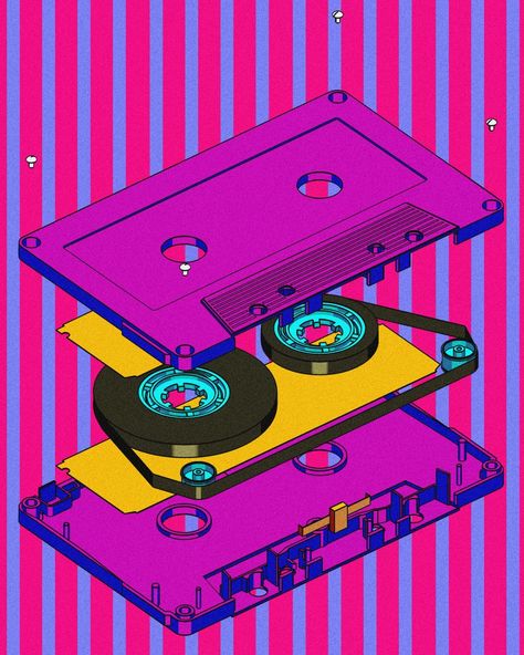 90s Illustration Graphic Design, Cassette Tape Poster, Cassette Tape Illustration, Music Tape Aesthetic, Mixtape Illustration, Cassette Tapes Art, Casette Tape Art, Cassette Artwork, Cassette Tapes Aesthetic