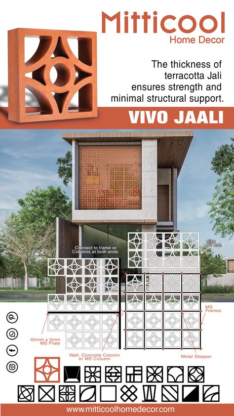 #MitticoolHomeDecor #Decor #terracottajaali #residence #architecture #terracotta #green #facade #facadedesign #detail #tropicalmodernism #tropicalarchitecture #bungalow #architectinranchi #architect #concretedesign #breezeblocks #jabalpur #bungalowdesign #clayjali #terracottajaliblocks #jalifacade #jali #architectinmp #residential #AtmanirbharBharat #Vocal4Local #makeinindia Terracota Jali Design, Terracota Jali Elevation, Terracotta Jali Design, Elevation Colour Combination, Terracotta Jali, Wall Design Outdoor, Jali Wall, Interior Design Elevation, Jalli Design