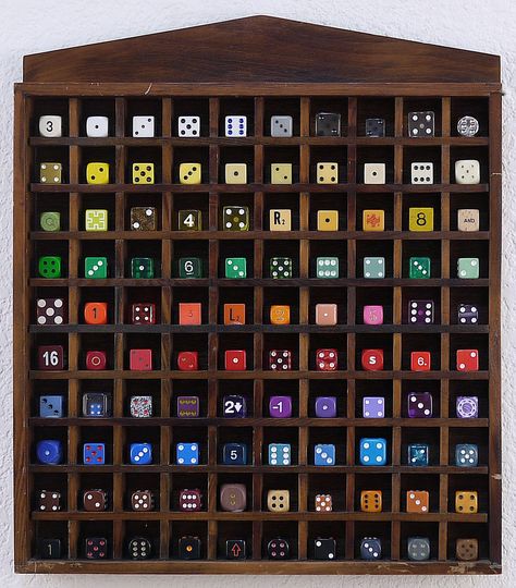 100 different six sided dice Dice Display Ideas, Dnd Dice Display, Trinket Shelves, Dice Display, Crow Core, Fae Garden, Environmental Sculpture, 20 Sided Dice, Dice Collection