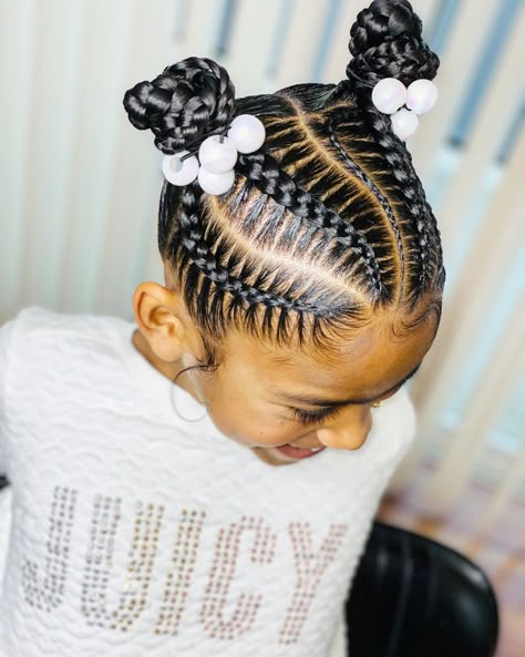 Kid Stitch Braid Styles, Toddler Stitch Braids, Braided Bun Hairstyles For Kids, Stitch Braids For Kids, Braided Buns For Black Hair Kids, Kids Stitch Braids, Stitch Braids Into Bun, Babygirl Hairstyle, Toddlers Hairstyles