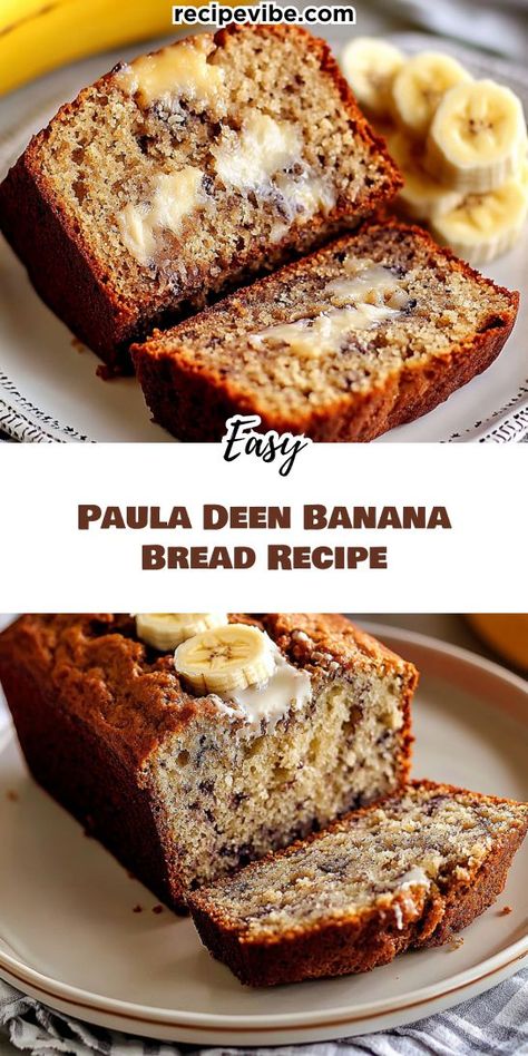 Bake the ultimate comfort food with Paula Deen's Banana Bread Recipe! This easy-to-follow recipe guarantees a moist, flavorful loaf that’s perfect for using up overripe bananas. Add walnuts or chocolate chips for an extra treat! Get ready to enjoy a slice of heaven fresh from your oven! Banana Bread Recipe 2 Loaves, Banana Bread Bread Machine Recipe, Banana Pudding Bread, Paula Deen Banana Bread, Overripe Banana Recipes, Banana Recipes Overripe, Perfect Banana Bread, Butter Banana Bread, Banana Nut Bread Recipe