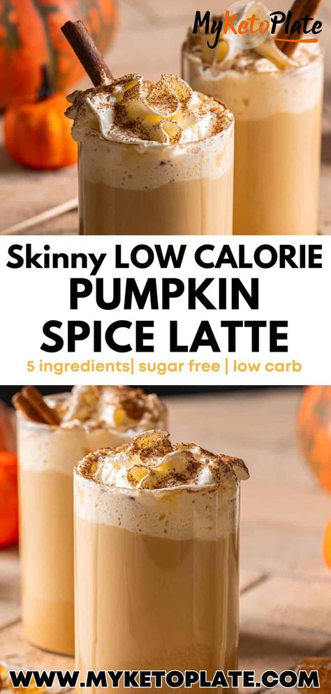 This Healthy Pumpkin Spice Latte is low in calories and made with just 5 ingredients! Bring the cozy flavors of Starbucks home with this Skinny Pumpkin Spice Latte. In just 5 minutes, you can whip up a creamy, comforting drink that tastes like fall in a cup. Sugar Free Smoothies, Low Calorie Pumpkin, Healthy Pumpkin Spice Latte, Rum Drinks Recipes, Homemade Latte, Pumpkin Syrup, Coffee Recipes Starbucks, Vegan Gluten Free Desserts, Fall Breakfast