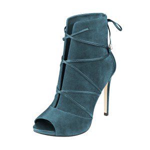 Teal Shoes Strappy Peep Toe Booties Suede Stiletto Ankle Boots Suede High-top Lace-up Boots With Reinforced Heel, High Ankle Suede Lace-up Boots With Reinforced Heel, Ankle-high Suede Booties For Evening, Suede Open Toe Booties Medium Width, Green Ankle-high Boots With Reinforced Heel, Teal Shoes, Peep Toe Ankle Boots, Black Lace Up Boots, Womens Black Booties