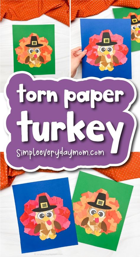 Torn Paper Turkey Craft For Kids (Printable Template) Turkey Craft For Kids, Pilgrim Crafts, Paper Turkey, Turkey Activity, Fun Thanksgiving Crafts, Easy Thanksgiving Crafts, Kids Craft Supplies, Fun Projects For Kids, Turkey Crafts