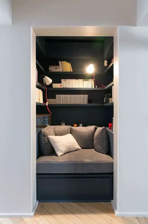 How to Hide an Unused Door - 16 Ideas to Cover Unused Doorway - Bark and Chase Gömda Rum, Closet Nook, Reading Nook Closet, Smart Tiles, Interior Design Boards, Home Library Design, Dekorasi Kamar Tidur, Bleu Pastel, Murphy Beds