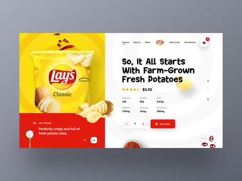 Lay's Web UI exploration by Farzan Faruk 👑 Chip Packaging, Screen Cards, App Design Layout, Fresh Potato, Restaurant Website, Building A Website, Ui Inspiration, Landing Page Design, Fun At Work