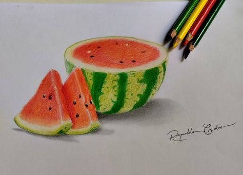 Drawing with color pencils Watermelon Drawing With Color, Watermelon Drawing, Children Painting, Color Pencils, Cool Art Drawings, Colorful Drawings, Painting For Kids, Pencil Drawings, Colored Pencils