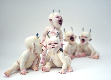 Ronit Baranga horned babies sculpture Baby Statue, Bizarre Magazine, Beautiful Bizarre, Demon Baby, Horror Vintage, Figurative Kunst, Arte Peculiar, Scary Dolls, Editorial Magazine