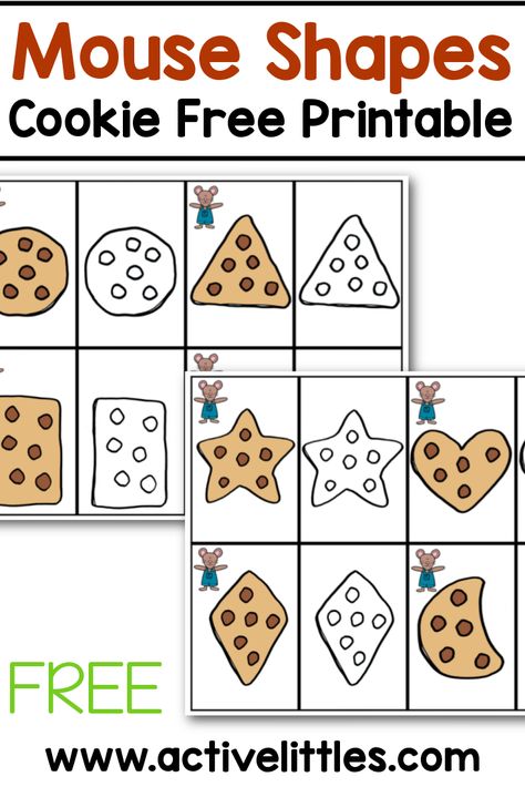 Free Mouse Shapes Cookie Matching Printable - Active Littles Cookie Worksheets Preschool, Free Cookie Printable, Food Sorting Preschool Free Printable, Mouse Shapes Activities Preschool, Cookie Activities For Preschool, Bakery Preschool Activities, If You Give A Mouse A Cookie Activities, Mouse Shapes, Cookie Sheet Activities