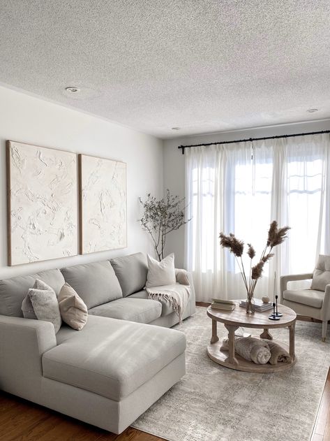 Living Room Reveal - New furniture — H A N A N Small Narrow Living Room Ideas, Aesthetic Light Fixtures, Stairs Wall Art, Home Paint Colors, Home Maintenance Tips, Stairs Wall, Grey Couch Living Room, Condo Living Room, Narrow Living Room