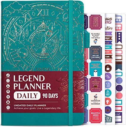 Amazon.com : Legend Planner Daily for 3 Months - Undated Deluxe Monthly Weekly & Daily Planner to Hit Your Goals & Live Happier. Organizer Notebook & Productivity Journal. A5 Hardcover + Stickers - Viridian Green : Office Products Legend Planner, Productivity Journal, Organizer Notebook, Time Stickers, Life Planner Organization, Undated Weekly Planner, Notebook Organization, Planner Organiser, Weekly Monthly Planner