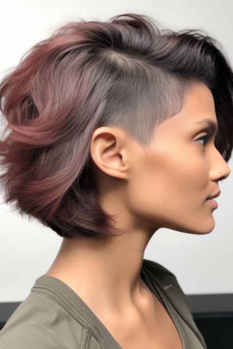 If you desire a yet feminine look, go for the choppy butterfly cut paired with an undercut. The undercut adds flair, while the choppy layers create texture in your hairstyle. Click here to check out more stunning butterfly haircut ideas for 2023. Lob Undercut Hairstyles, Bob With Undercut Shaved Sides, Long Hair Shaved Sides Female, Undercut Medium Length Hair, Shoulder Length Hair With Undercut, Asymmetrical Bob With Undercut, Colorful Undercut, Under Cut For Woman, High Low Haircut