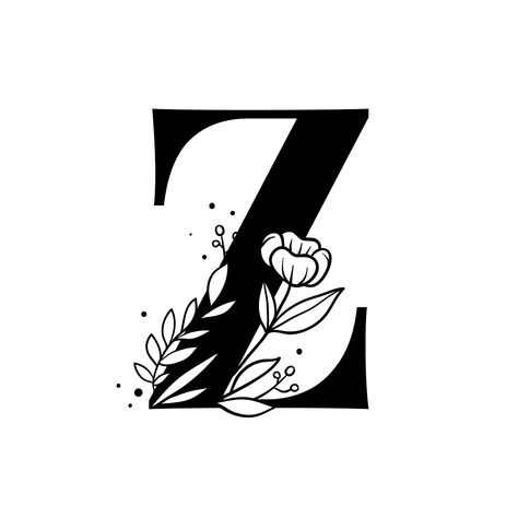 Letter Z script psd floral alphabet | free image by rawpixel.com / Tvzsu Botanical Capital Letter, Alphabet Typography, Floral Alphabet, Letter Z, Alphabet, Typography, Black And White, Floral, Black