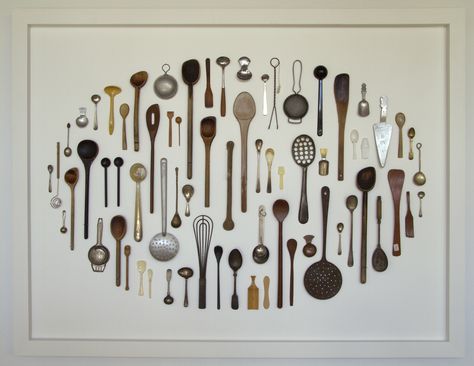 Victoria McIntosh: ‘Spoon Collection’,   Found spoons and pins. Spoon Display, Spoon Collection, Recycled Projects, Design Sponge, Spatulas, Displaying Collections, The Shape, Custom Art, Kitchen Utensils