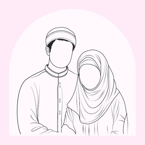 Hand drawn muslim couple line art illust... | Premium Vector #Freepik #vector #couple #heart #sketch #love Muslim Drawing Sketch, Heart Sketch Love, Muslim Couple Drawing, Couple Line Art, Pencil Sketches Easy, Couple Heart, Draw Hands, Couple Sketch, Heart Sketch