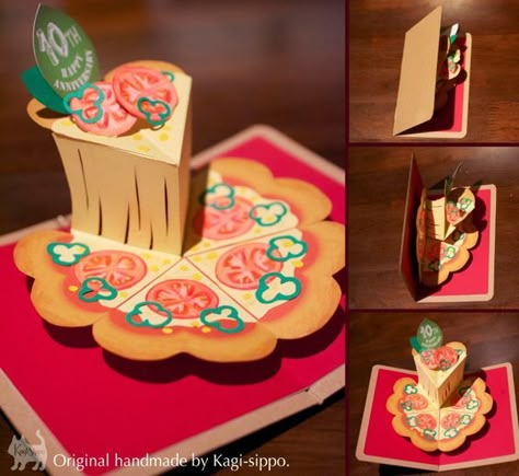 Diy 3d Pop Up Card, Pizza Pop Up, Cute Pop Up Cards, Pop Up Pizza, Pop Up Card Ideas, Pizza Card, Paper Cars, Diy Pop Up Book, Origami Card