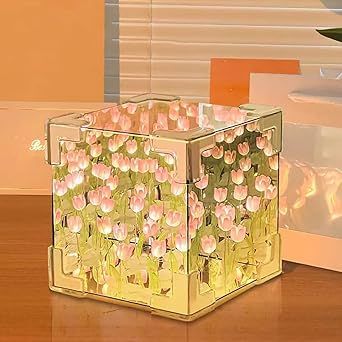 Infinity Mirror Diy, Tulip Lamp, Online Birthday Gifts, Table Ornaments, Cube Lamps, Led Flower, Flower Mirror, Flower Bedroom, Mirror Lamp