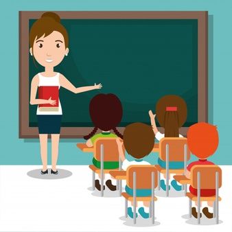 Teacher in front of chalkboard with copy space for your text | Premium Vector Teacher Teaching In Classroom Picture, Teachers Teaching In Classroom, Teacher And Student Images, Teacher With Students, Animated Teacher, Teachers Day Drawing, Woman Teacher, Teacher Picture, Teacher Images