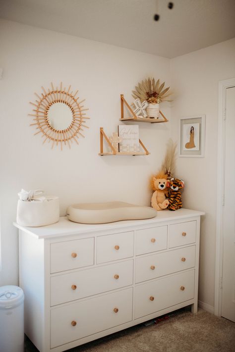 Sunshine • sun • nursery • dresser • baby room Yellow Nursery Aesthetic, Rainbow Neutral Nursery, Yellow Animal Nursery, Nuetral Pallete Nursery Rainbow, Boho You Are My Sunshine Nursery, Yellow Neutral Nursery, Neutral Sunshine Nursery, Nursery Sun Theme, Pale Yellow Nursery Gender Neutral