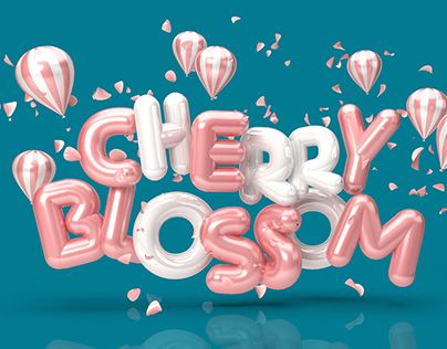 Cherry Blossom pink balloon 3D 3d Balloon, Balloon Website Design, Balloon Branding, Balloon Artist Logo, Balloons Graphic, Balloon Typography Design, 3d Tipografi, Letras Cool, 3d Typography Design