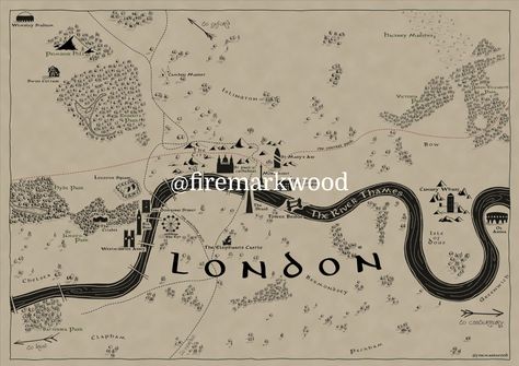 Tolkien style custom London map Map Of London, Fantasy Maps, London Map, Fantasy Map, River Thames, The Rings, Tolkien, Lord Of The Rings, Map Print