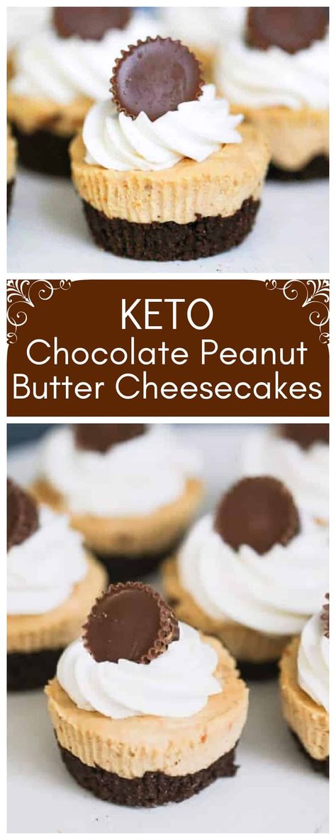 Keto Mini Chocolate Peanut Butter Cheesecakes - Keto Mini Chocolate Peanut Butter Cheesecakes are for those who revel in the tasty bites of peanut butter and chocolate together in luscious cheesecake in low-carb form.  #glutenfree #cheesecake #ketocheesecake #ketodesserts #keto #peanutbutter #chocolate #peanutbutterandchocolate #lowcarbdessert #sugarfreedessert #peanutbuttercupcheesecake Cheesecake Bites Keto, Low Carb Cheesecake Cups, Keto Peanut Butter Cheesecake Bites, Keto Peanut Butter Cheesecake, Peanut Butter Cheesecake Balls, Keto Chocolate Cheesecake, Keto Cheesecakes, Chocolate Cheesecake Bites, Low Sugar Diet Recipes