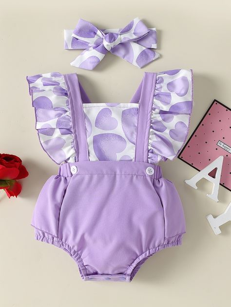 Lilac Purple Cute  Sleeveless Polyester Heart Overall Embellished Non-Stretch Summer Baby Clothing Purple Baby Clothes, Purple Cute, Baby Heart, Purple Baby, Purple Outfits, Kids Fashion Clothes, Baby Shorts, Lilac Purple