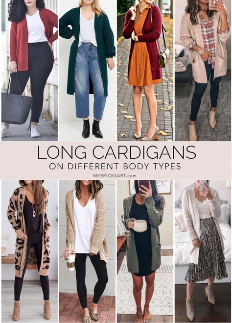 cardigan sweater on other body types How To Wear A Long Cardigan, Knit Cardigan Outfit, How To Wear Cardigan, Long Sweater Outfits, Long Cardigan Outfit, Mama Fashion, Best Cardigans, Style List, Long Cardigans