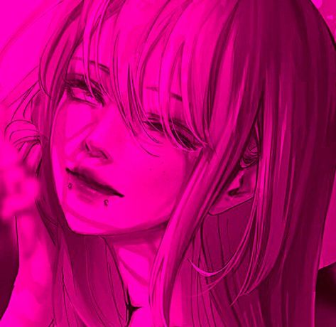 Hot Pink Anime Pfp, Pink Aesthetic Profile Picture, Pink Grunge Pfp, Dark Pink Pfp, Pink Pfp Anime, Dark Pink Icons, Y2k Anime Pfp, Pink Cybercore, Pink Anime Pfp